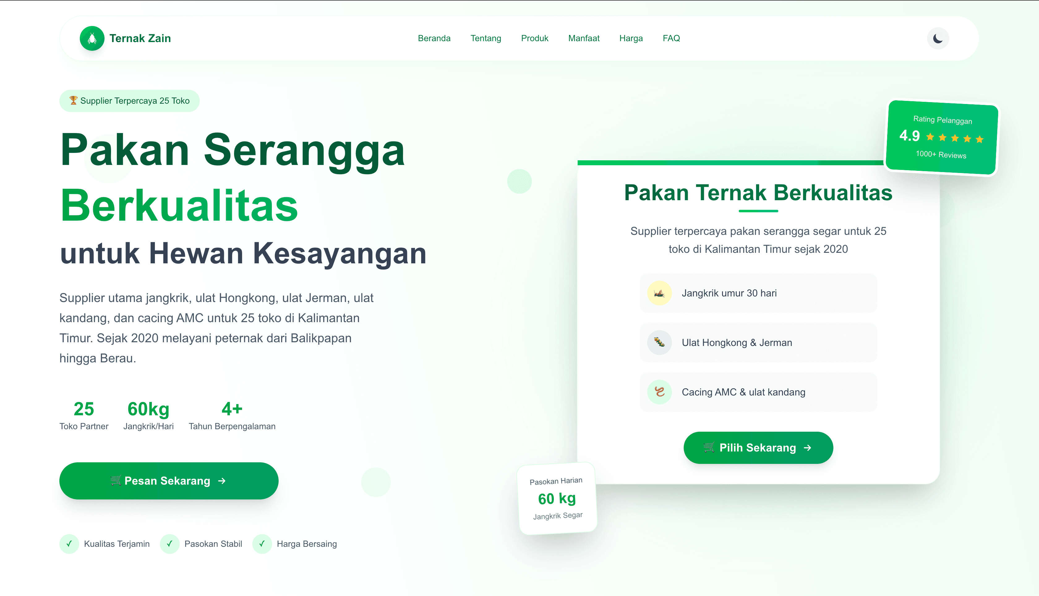 Ternak Zain landing page screenshot